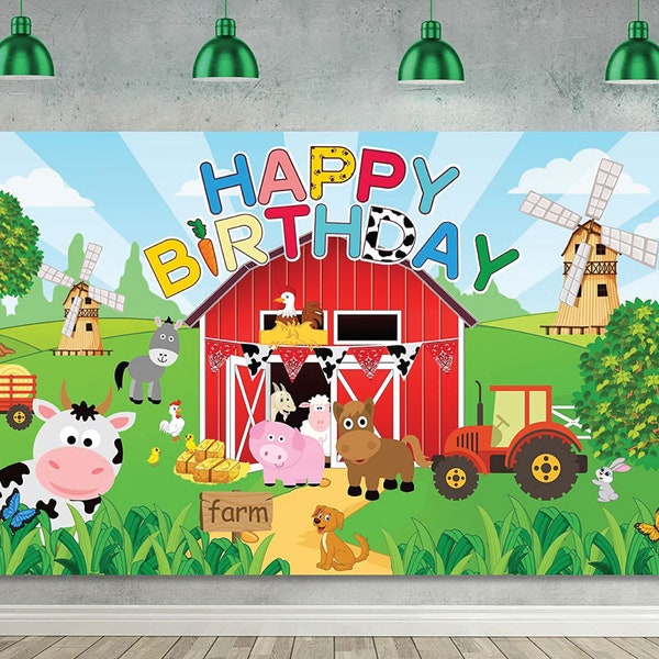 Farm Birthday Backdrop, Farm Animals Barn Backdrop Banner for Farm Birthday Decorations, Farm Animals Background Photo Booth