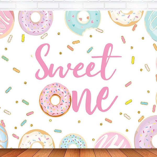 Donut Backdrop, Donut Sweet One Backdrop Banner, Donut Party, Girl's First Birthday Donuts Sprinkles Confetti Photography Background Sign