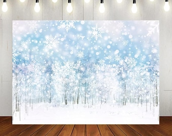 Winter Wonderland Backdrop, Christmas Forest Pine Tree Landscapes Snowflake Family Picture Vinyl Photography Background 7x5ft Snow Backdrop