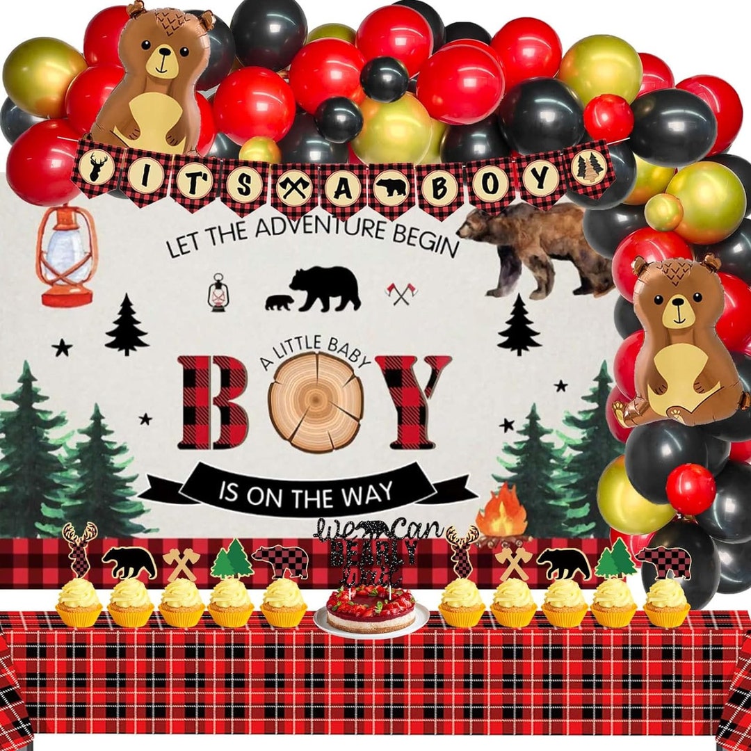 JOYMEMO Lumberjack First Birthday Party Decorations, Buffalo Plaid Camping Backdrop, High Chair Banner For Bear 1st Birthday Party Supplies JOYMEMO Lumberjack First Birthday Party Decorations, Buffalo Plaid Camping Backdrop, High Chair Banner For Bear 1st Birthday Party Supplies
