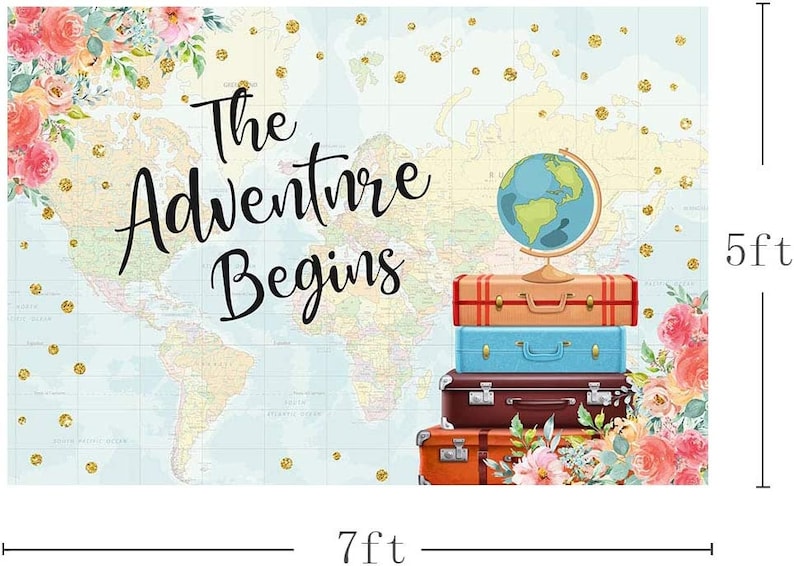 The Adventure Begins Backdrop Floral Suitcases Travel Around - Etsy