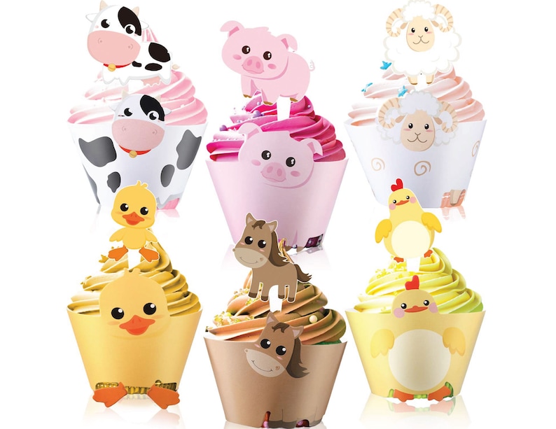 Farm Animal Cupcake Wrappers set of 30 Farm Party Decorations Farmhouse Birthday Party Farm Baby Shower