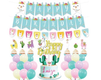 Llama Birthday Decorations, Llama Birthday Decor Kit, Girl's Llama Birthday Party Balloon Set, Alpaca Birthday Cake topper, Cupcake Toppers