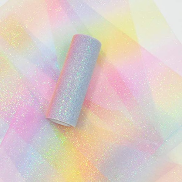 Rainbow Glitter Tulle Rolls 6 inch x 10 Yards (30 feet), Shimmer Color for Table Runner, Chair Sash, Bow, Pet Tutu Skirt
