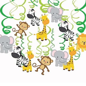 Jungle Animals Hanging Swirl Pack of 30, Safari Animals Hanging Swirl, Zoo Birthday Decorations, Safari Party Decorations