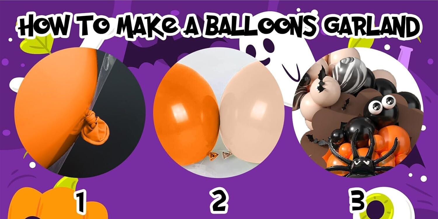 162-Piece Halloween Balloon Garland Kit - Spider Ghost Bat Foil Balloons & Latex Balloons