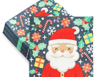 Santa Claus Napkins 50PCS, Christmas Holiday Party Napkins, Christmas Santa Claus Party Cocktail Napkins Decorations