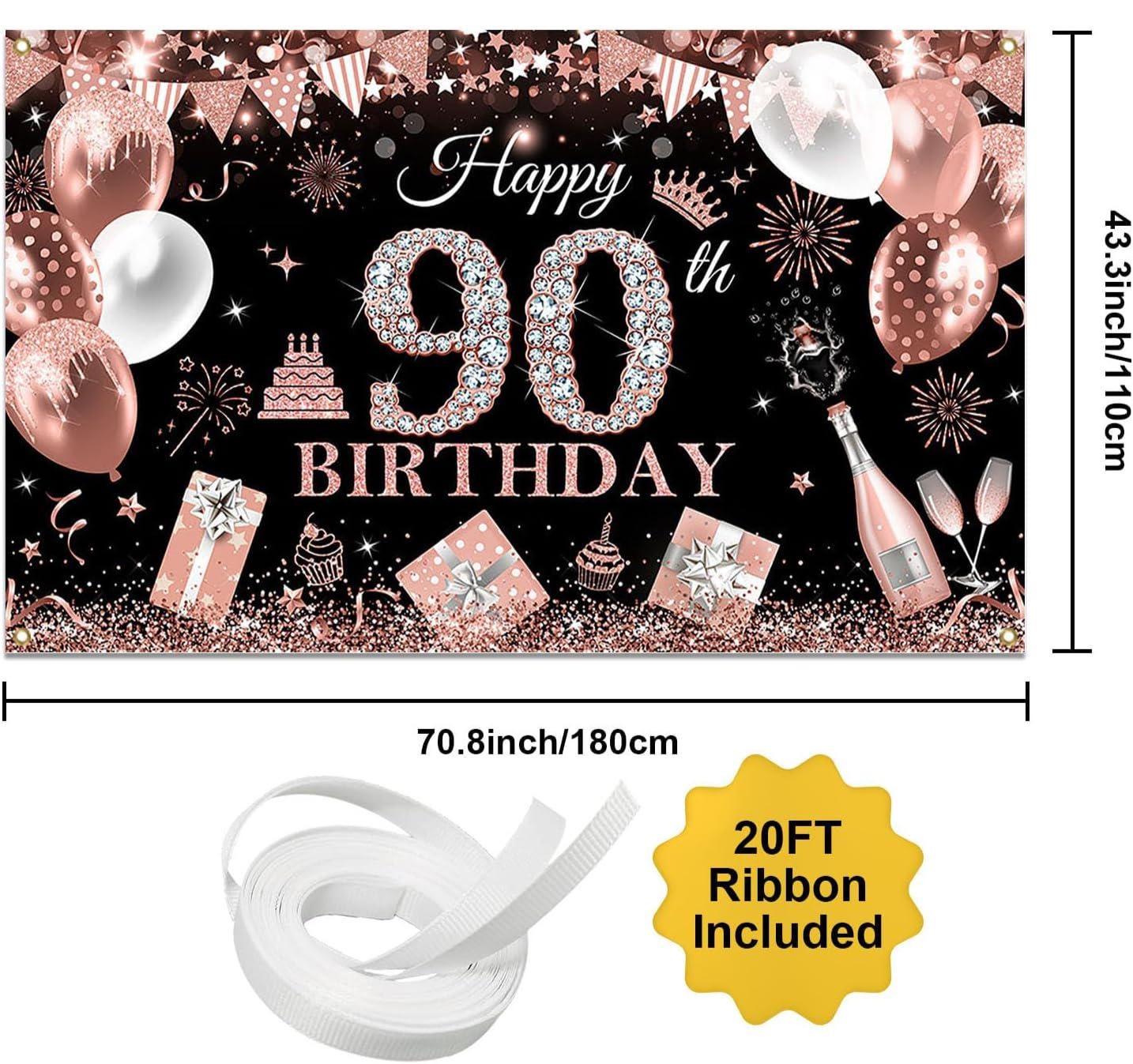 Rotgoldenes Banner 'Happy 90 Years Old' – Glitzer-Buchstaben, Für Geburtstagsdeko, Party-Accessoire