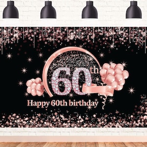 60th Birthday Banner Backdrop Decorations for Women Rose Gold Happy 60 ...