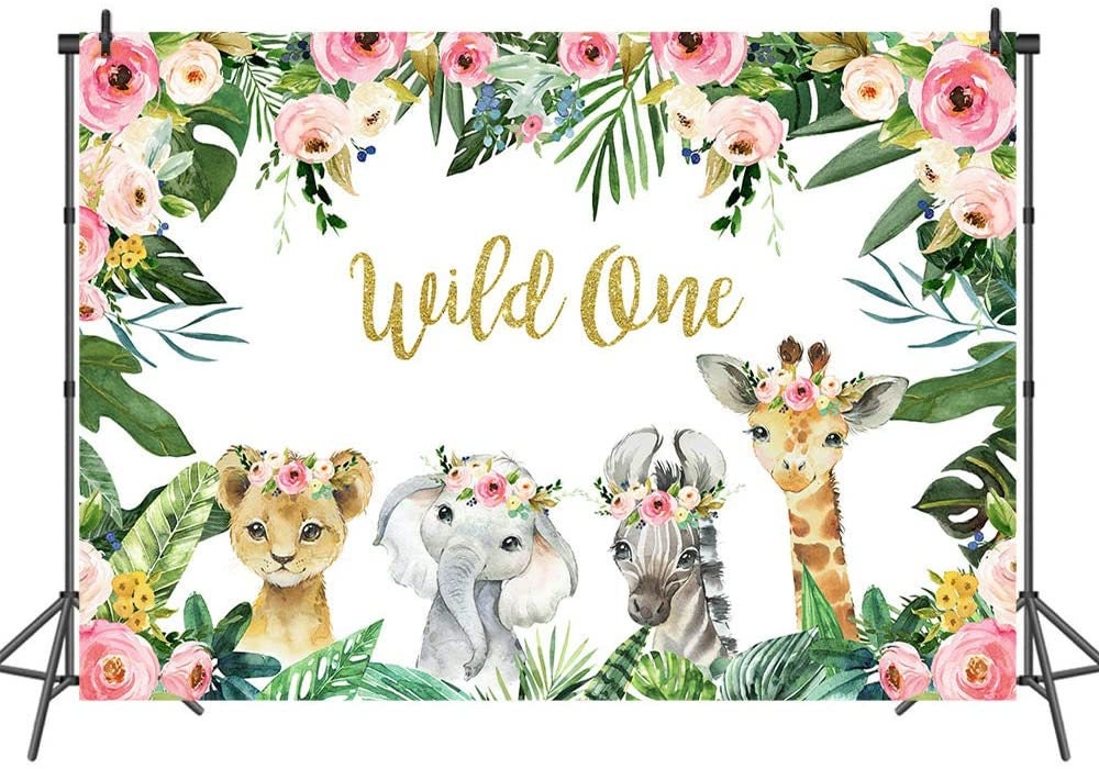 Wild One Backdrop Girl Jungle Safari Animals 1st Birthday Vinyl Photo ...