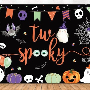 Halloween Two Spooky Backdrop, Halloween Girl Boy 2nd Birthday Banner Backdrop, The Two Spooky Birthday, Halloween Pumpkin 2nd Birthday