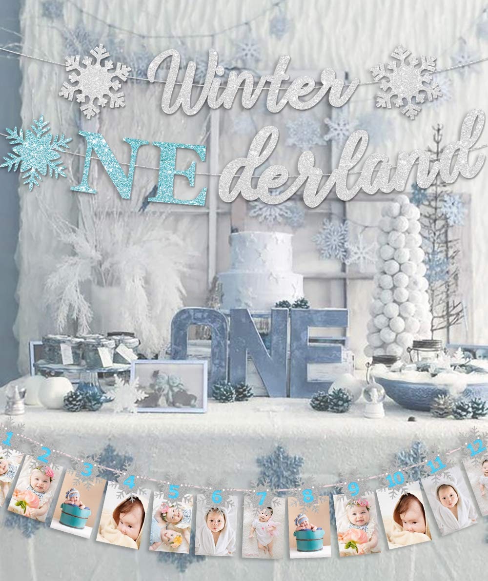 Silbernes 'Winter Onederland' Banner Für Den 1. Geburtstag – Mit Schneeflocken, Perfekt Für Winter-Wonderland-Partys