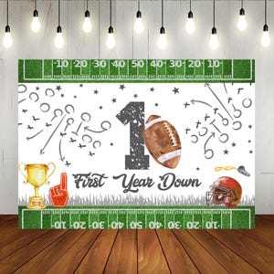 Football 1st Birthday Backdrop, Boy&#39;s First Year Down Birthday Photography Background, Touchdown First Birthday Banner Decorations