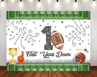 Football 1st Birthday Backdrop, Boy's First Year Down Birthday Photography Background, Touchdown First Birthday Banner Decorations