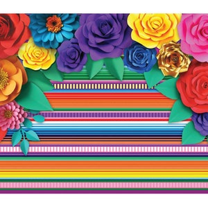 Mexican Theme Party Striped Backdrop Fiesta Cinco De Mayo Paper Flowers Background Party Decoration for Cake Table Decor Photo Booth