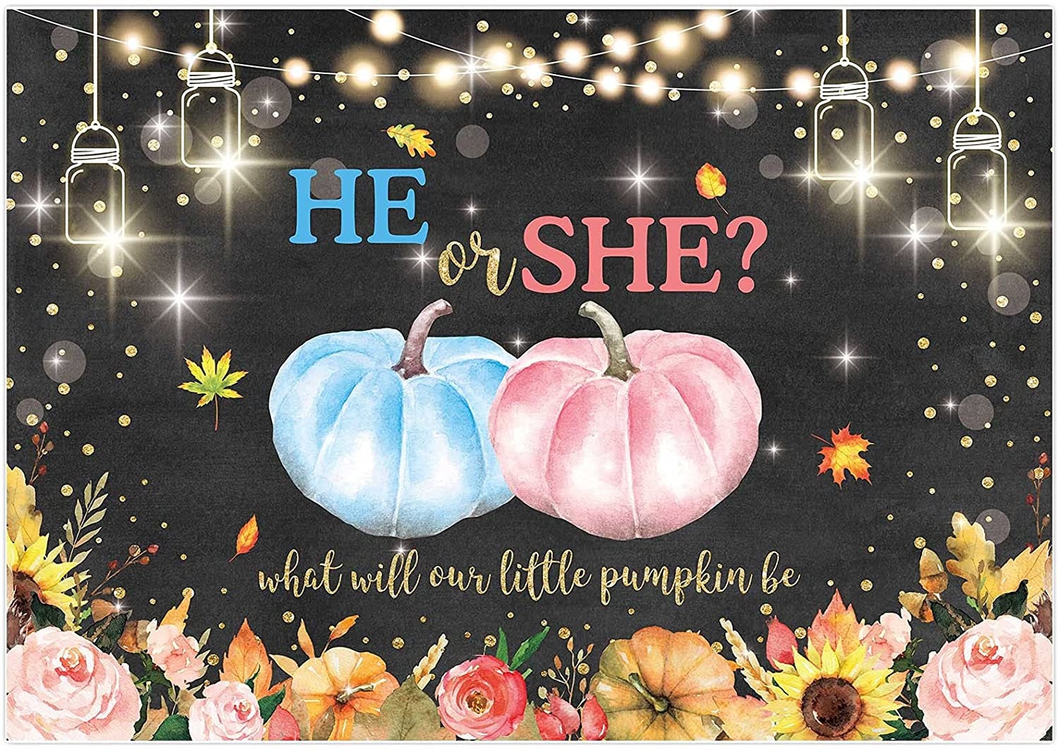 Pumpkin Gender Reveal Party Backdrop Thanksgiving Fall Pink and Blue Pumpkin He or She Banner Backdrop Pumpkin Gender Reveal