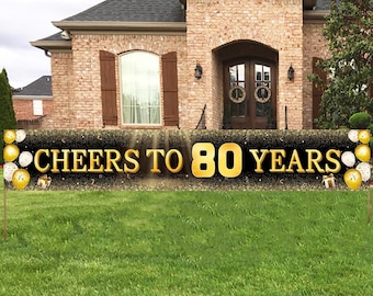 Large Cheers to 80 Years Banner Backdrop Decorations Men Women Black Gold 80 Year Old Birthday Party Outdoor Indoor Banner 80th Birthday