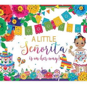 Mexican Fiesta Baby Shower Backdrop, A Little Senorita Is On The Way Backdrop Banner, Mexican Theme Girl&#39;s Baby Shower Decoration
