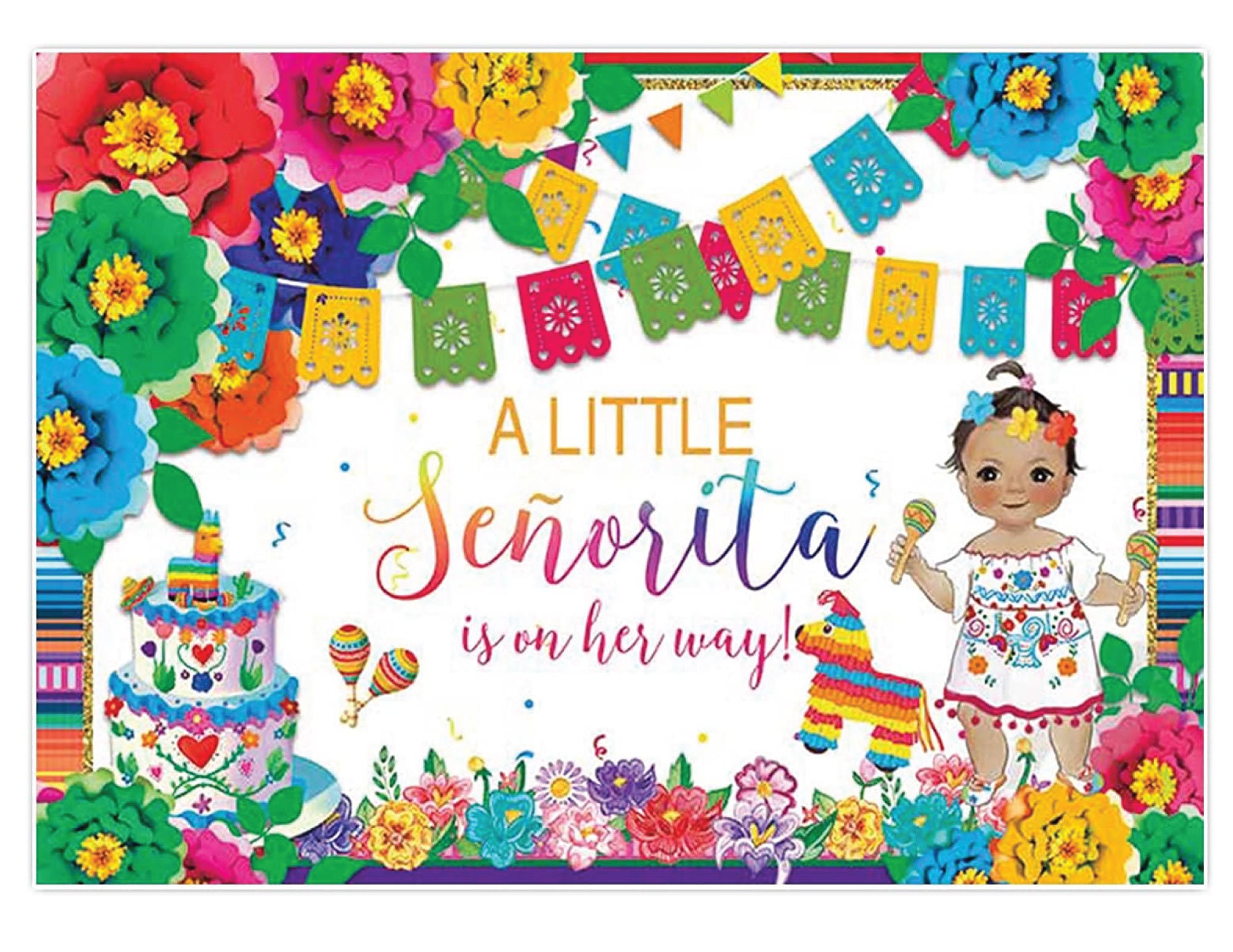 Mexican Fiesta Baby Shower Backdrop A Little Senorita Is On The Way Backdrop Banner Mexican Theme Girls Baby Shower