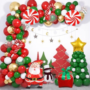 Christmas Balloon Garland, Christmas Red and Green Balloon Arch Kit, Candy Santa Claus Christmas Tree Balloons, Christmas Decorations