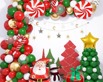 Christmas Balloon Garland, Christmas Red and Green Balloon Arch Kit, Candy Santa Claus Christmas Tree Balloons, Christmas Decorations