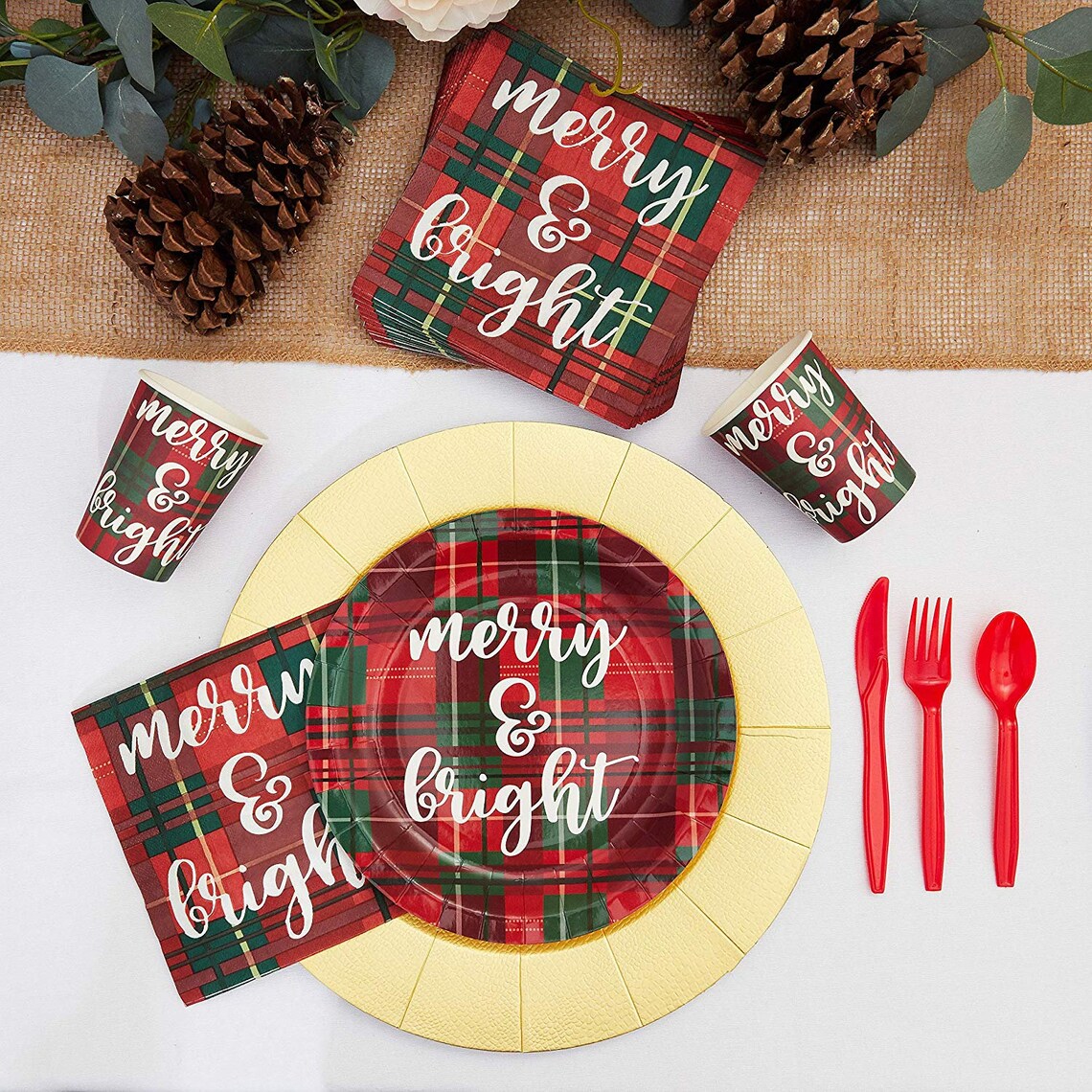 Christmas Party Tableware Serves 24 Red and Green Plaid Etsy