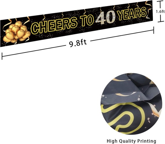 Cheers To 40 Years! Banner 185x110 Cm – Schwarz-Gold Für Geburtstag & Jubiläum