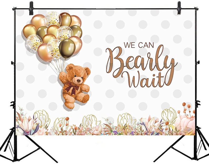 Aperturee We Can Bearly Wait Rectangle Backdrop, Brown Teddy Bear Balloon Baby Shower Cover