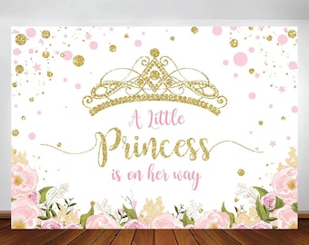 A little Princess Is On The Way Baby Shower Backdrop, Gold Crown Princess Baby Shower Backdrop, Pink and Gold Little Princess Banner