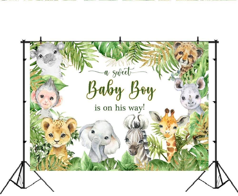 Safari Oh Baby Shower Backdrop Forest Jungle Wild Animals Decor Photography Background Balloons Baptism Banner Photoshoot Props