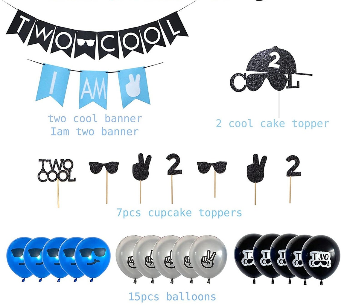 Two Cool TWO COOL Birthday Decoration Two Cool Boys 2nd Birthday Decor - Etsy
