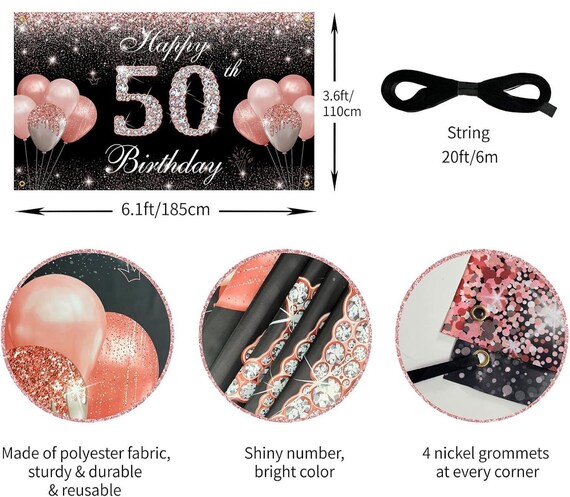 Bannière 50 Ans Anniversaire Rose - 150x90cm, Décoration Fête Femme