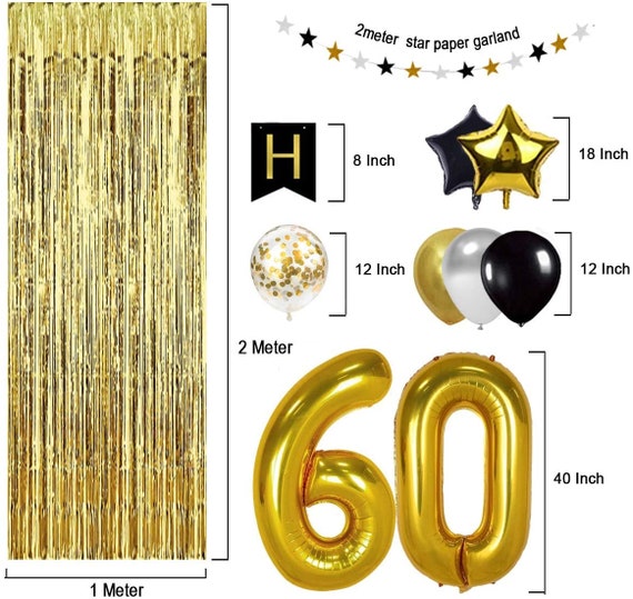 Black and Gold 60th Birthday Decorations, Happy Birthday Banner, 60th Gold  Balloons, 60 Years Old Birthday Decoration Supplies 