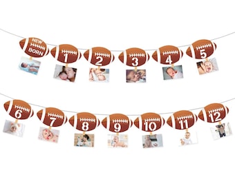 Football 1st Birthday Monthly Photo Banner Football Theme First Year Photo Banner My Rookie Year Banner for First Birthday Party Decorations