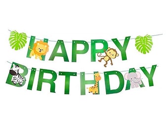 Safari Birthday Banner, Zoo Party Decoration Supplies for Woodland Garland Forest Themed Birthday Festival Party, Jungle animal banner