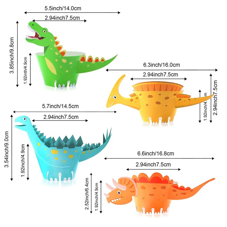 Dinosaur Cupcake Topper And Wrappers 48pack Little Dino Etsy