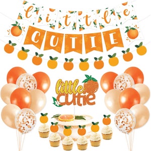 Little Cutie Baby Shower Decorations, Little Cutie Banner, Orange Cake Topper, Cupcake Toppers Balloons for Hey Cutie Birthday Party