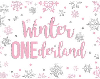 Winter ONEderland Backdrop Girl Pink and Silver 1st Birthday Vinyl Photo Background Winter Snow Flakes Birthday Banner Backdrops for Girls