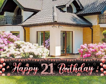 Large 21st Birthday Banner Backdrop Decorations for Girls Rose Gold 21 Year Old Birthday Party Outdoor Indoor Banner 21st Party Supplies