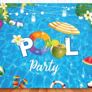 Pool Party Backdrop, Summer Beach Pool Party Decorations, Summer Pool Party Banner for Kids Summer Swimming Birthday Photo Booth Props 7x5ft