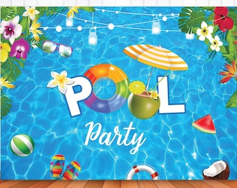 Pool Party Backdrop, Summer Beach Pool Party Decorations, Summer Pool Party Banner for Kids Summer Swimming Birthday Photo Booth Props 7x5ft