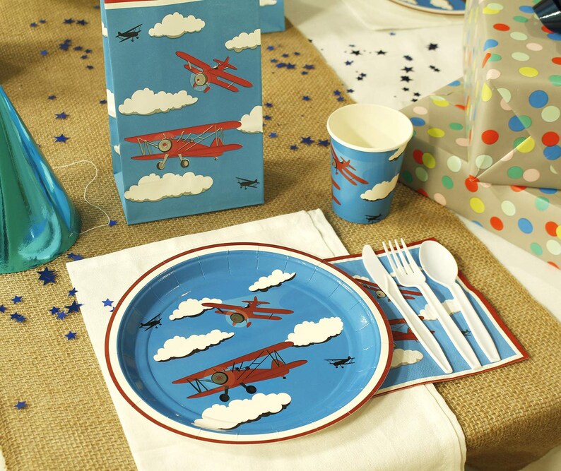 Airplane Tableware Serves 24 Paper Plates Cups Napkins Etsy