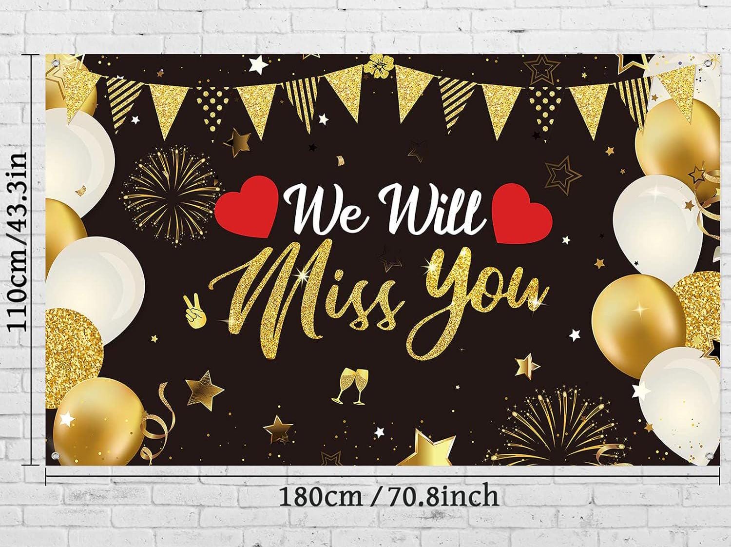 We Will Miss You Party-Deko – Schwarz/Gold, Inkl. Banner, Hintergrund, Ballons & Flaggen Für Abschied/Feier