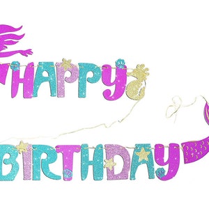 Mermaid Happy Birthday Banner, Little Mermaid Party Decorations, Under the Sea Birthday Banner, Under The Sea Party Decorations image 2