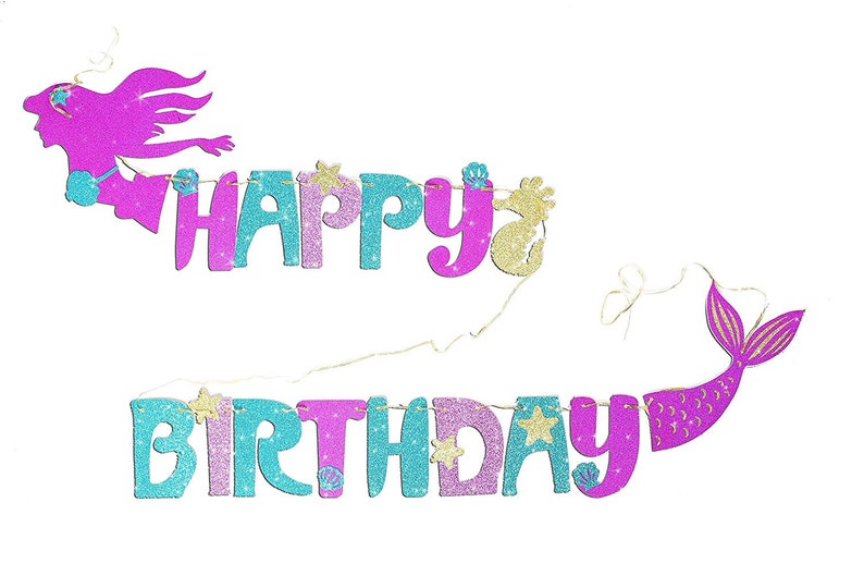 Mermaid Happy Birthday Banner, Little Mermaid Party Decorations, Under the Sea Birthday Banner, Under The Sea Party Decorations image 2