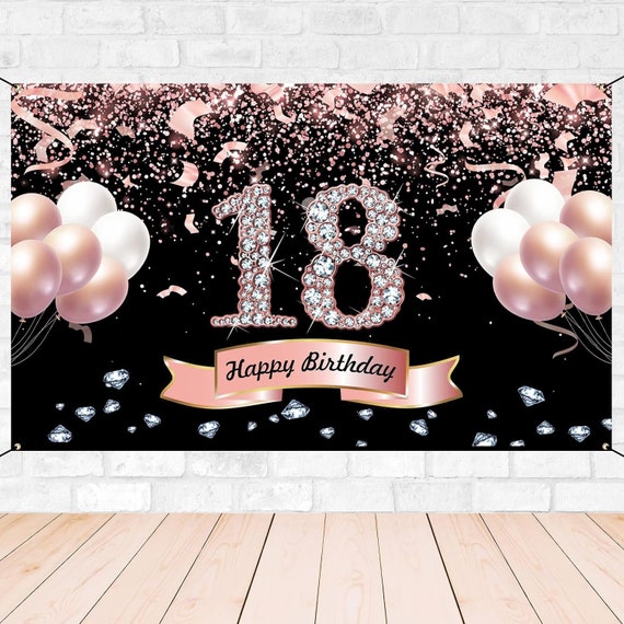 18th Birthday Banner Backdrop Decorations for Girls Rose Gold - Main Image