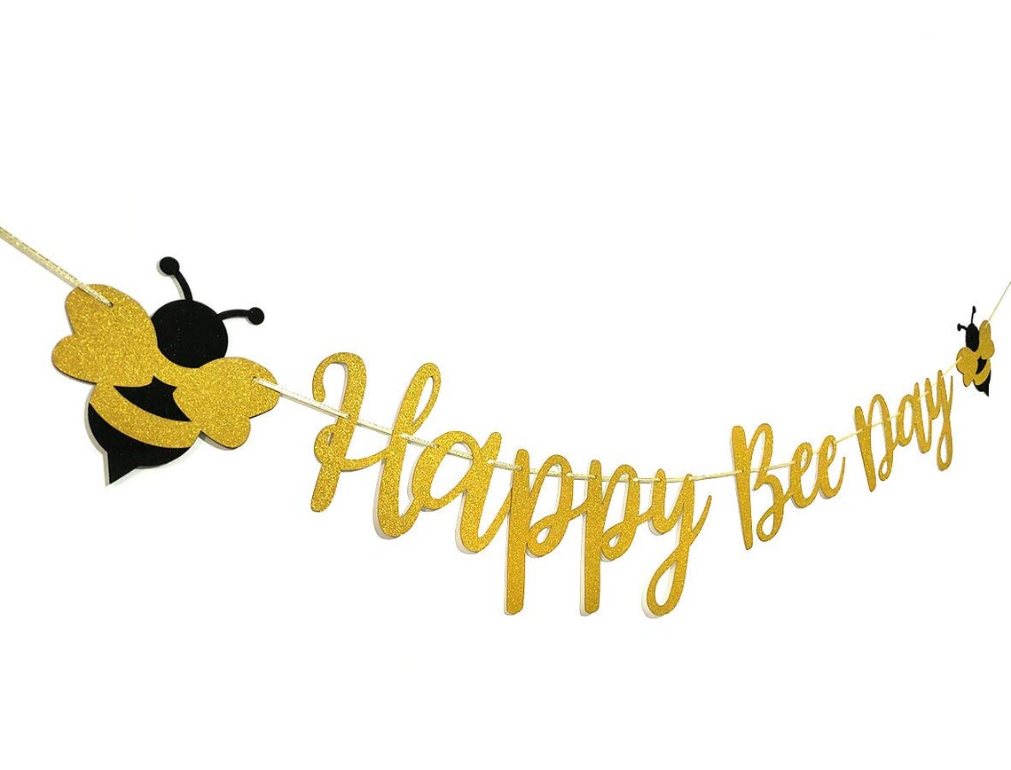 Happy Bee Day Gold Glitter Banner & Happy Bee Day Cake Topper | Etsy