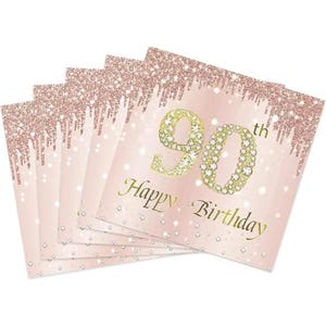 90th Birthday Napkins 40PCS, Rose Gold 90th Birthday Paper Napkins for Women, Rose Gold 90 Year Old Birthday Decorations