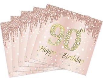 90th Birthday Napkins 40PCS, Rose Gold 90th Birthday Paper Napkins for Women, Rose Gold 90 Year Old Birthday Decorations