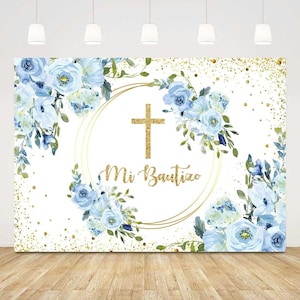Mi Bautizo Backdrop Gold Bless Spanish Baptism Boy First Holy Communion Eucalyptus Leaves Background Christening Newborn Decorations